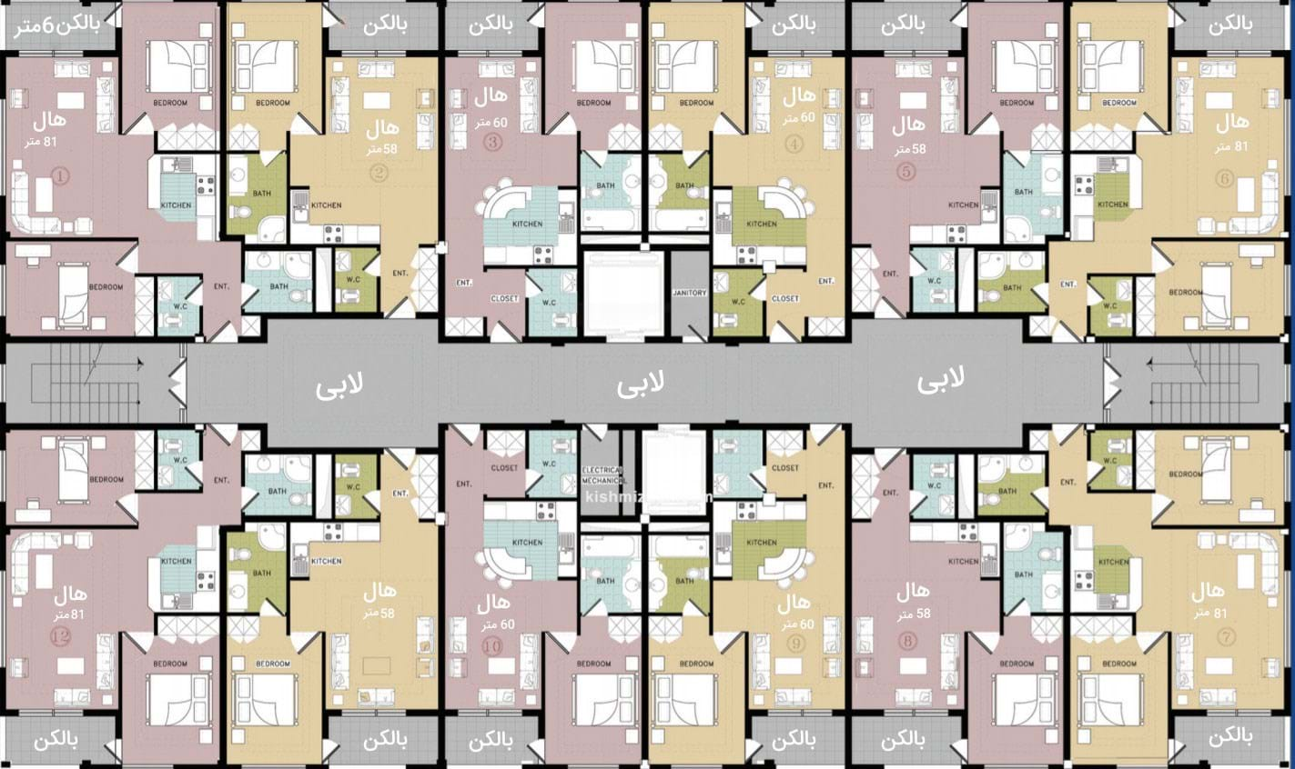 پلان واحدهای برج سینا 1 و 2 کیش