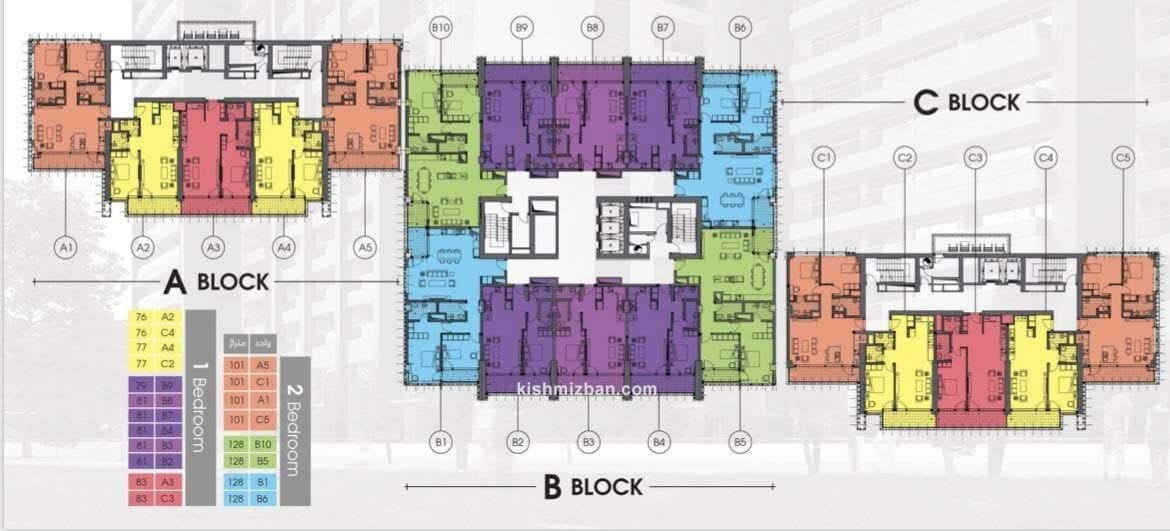 پلان و نقشه بلوک های برج پرشین کیش